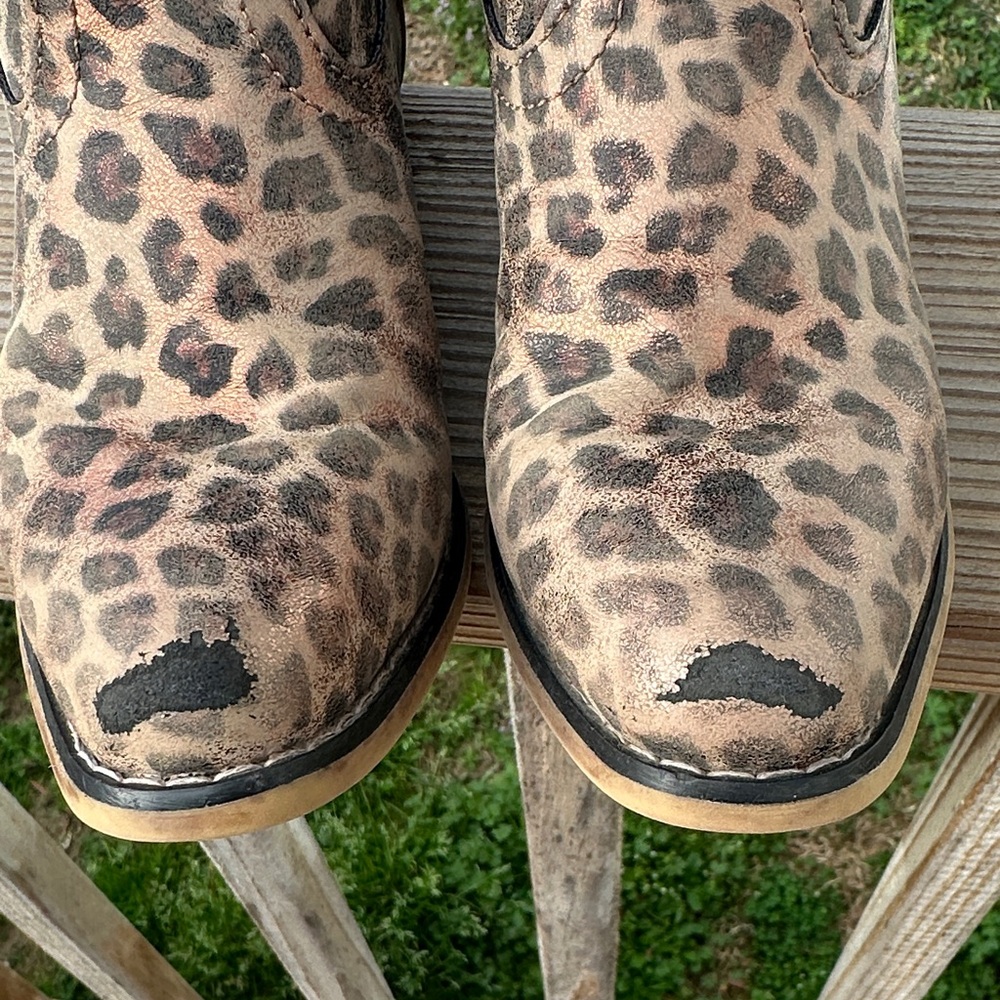 Shimmery Leopard Print Western Cowgirl Boots - GIRLS sz 12 - Picture 6 of 12